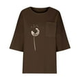 thumbnail image 3 of Hauts d'Été pour Femmes, Chemise Imitation Lin Manches 3/4 Col Rond T-Shirt Ample avec Poche Chemise Décontractée Légère et Pratique Haut d'Été, Hauts d'Été pour Femmes, 3 of 3