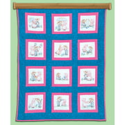 Themed Stamped White Quilt Blocks, 9" x 9", 12pk, Sunbonnet Sue and Sam