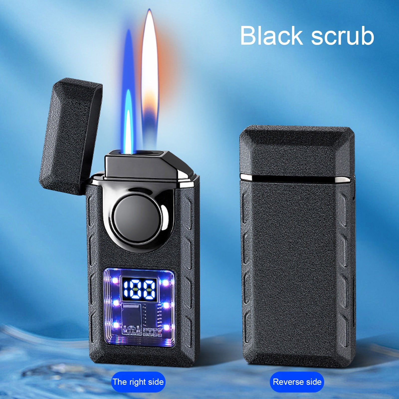 Iuhan Intelligent Voice Controlled Fire Lighter, Dual Flame Adjustable Gas Lighter with Battery Display Window and Direct Charging, Rechargeable Windproof Lighter for Camping Outdoor Kit