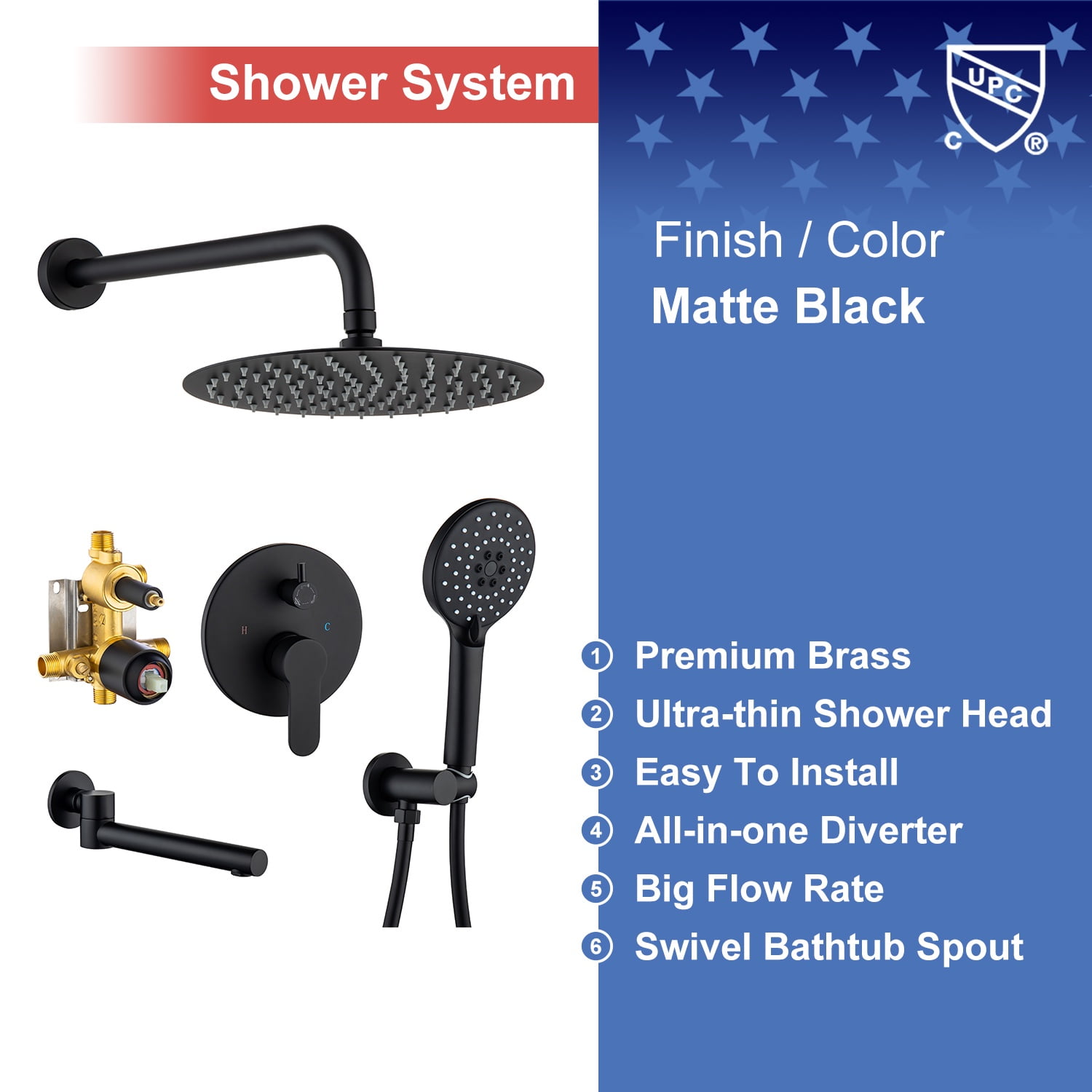 Rainlex One-Handle 1-Spray Matte Black Bathtub Shower Faucet