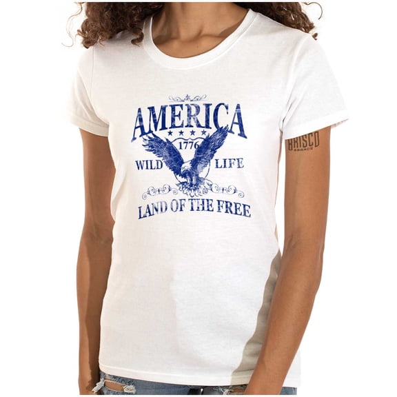 USA Land of the Free Patriotic Eagle Womens Slim Fit Graphic Tee Brisco Brands M