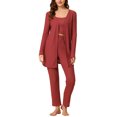 thumbnail image 2 of Pijama de punto para mujer, ropa de dormir informal, pantalones, cárdigan encogimiento de hombros, conjunto de salón 3ps, pequeño, rojo, 2 of 5