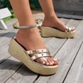 thumbnail image 3 of Rokment Studded Metallic Platform Wedge Slides Dress Sandals for Woman Trendy Casual Transparent Chunky Slip on Heeled Summer Pumps Slippers Gold Size 6, 3 of 7