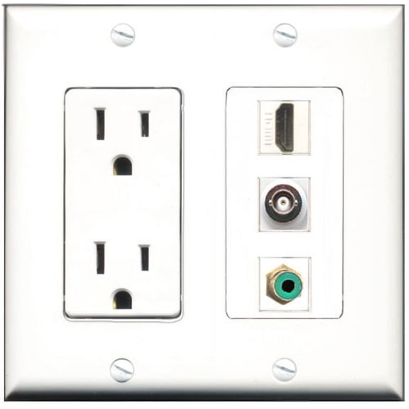 RiteAV - 15 Amp Power Outlet 1 Port HDMI 1 Port RCA Green 1 Port BNC Decorative Wall Plate