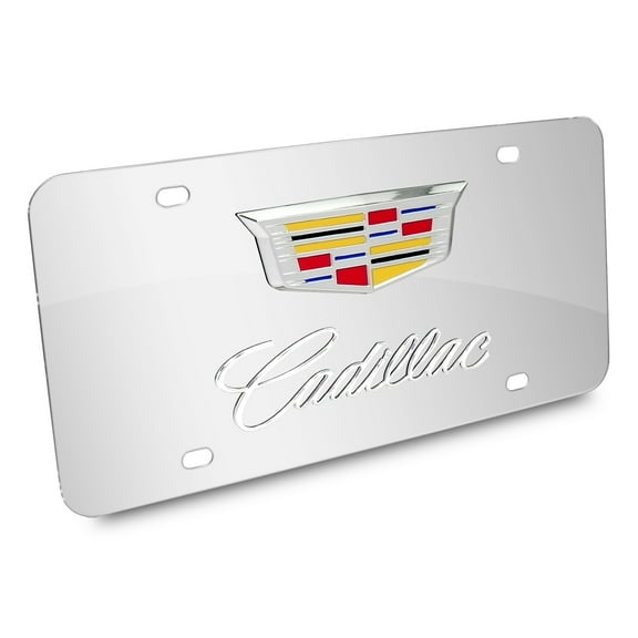 Cadillac Crest 3D Metal Dual Logo Mirror Chrome Stainless Steel License Plate