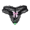 thumbnail image 2 of Sunvit-Panties Womens Black Lace Thong XL Size - Comfortable Nylon Spandex Intimate Wear, Sexy Floral Pattern with Pink Bow & Green Beads, 2 of 3