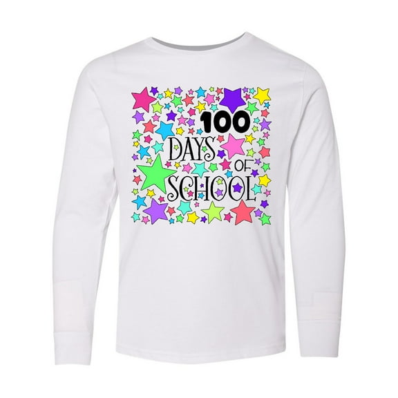 Inktastic 100 Days of School Pastel Stars Long Sleeve Youth T-Shirt