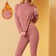 thumbnail image 3 of Gibobby Conjunto ropa interior Ropa interior térmica para mujer, traje de cuello medio, manga larga, forro polar, cálido y liso（Rosa， XL), 3 of 5