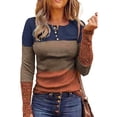 thumbnail image 2 of Blusas Básicas de Manga Larga para Mujer Informales con Cuello Redondo Color Block con Botones ANGGREK Otros, 2 of 6