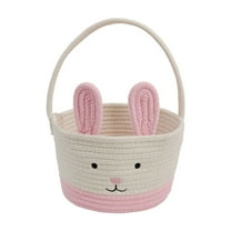 yulier Easter Bunny Basket, Woven Cotton Rope Storage Basket with Rabbit Ears, Cute Easter Gift Basket for Kids Boys Girls, Easter Decorations Egg Storage Basket with Handle