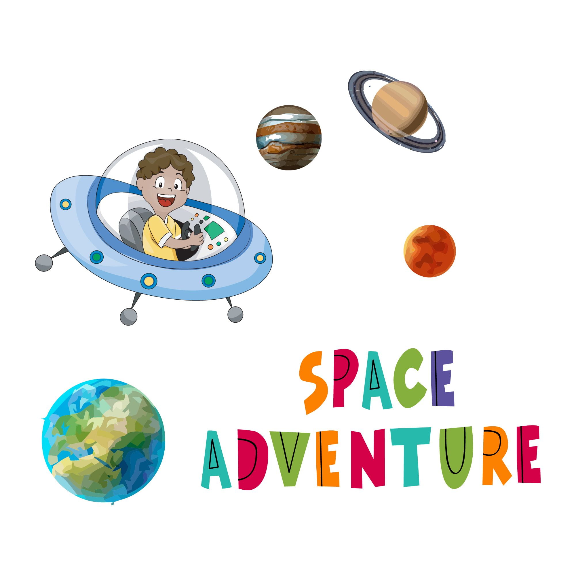 Cute Little kid Outer Space Adventure Wall DecalsWall Decal Decoration