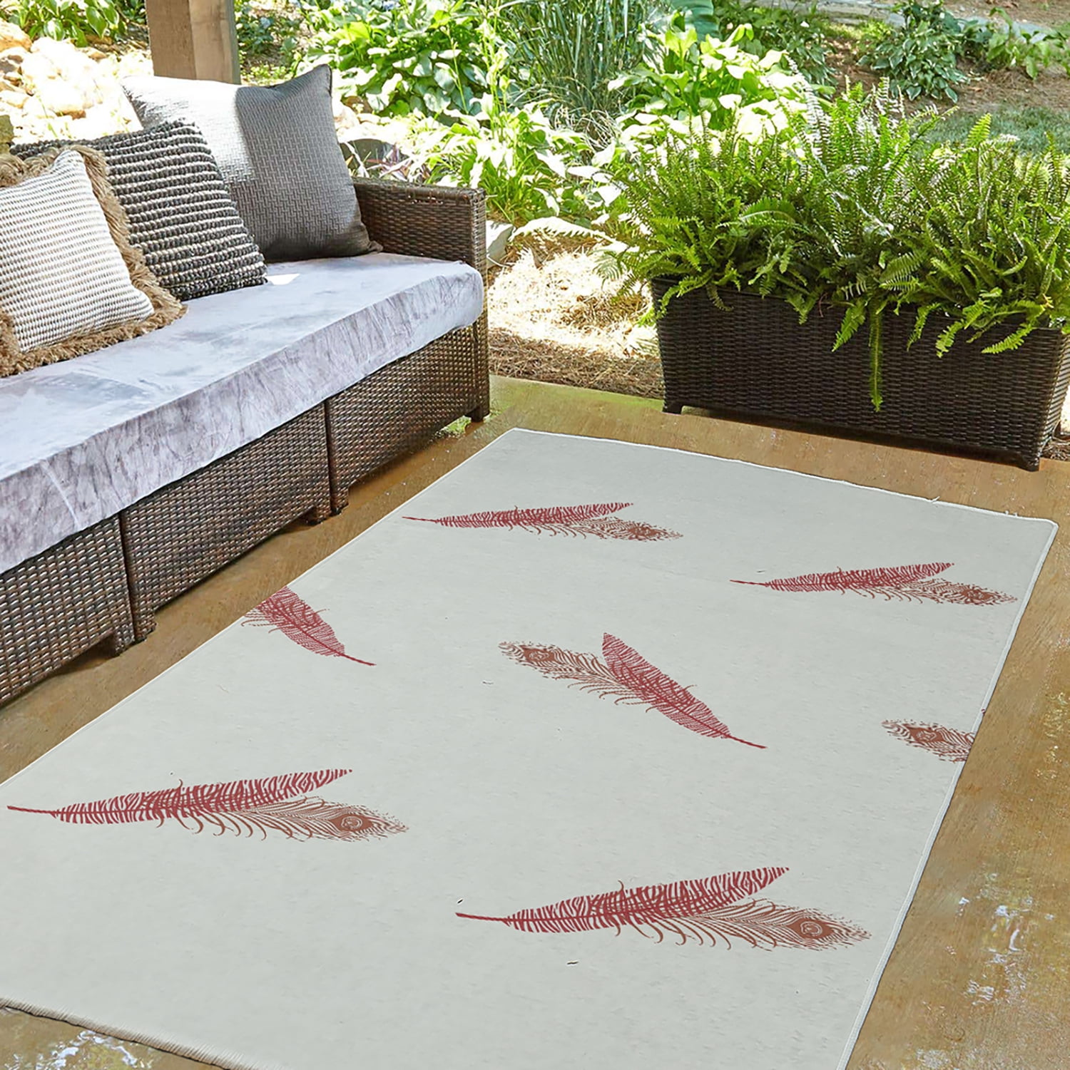 Simply Daisy 3' x 5' Ligonberry Red Feather Stripe Spring Chenille Indoor/Outdoor Rug
