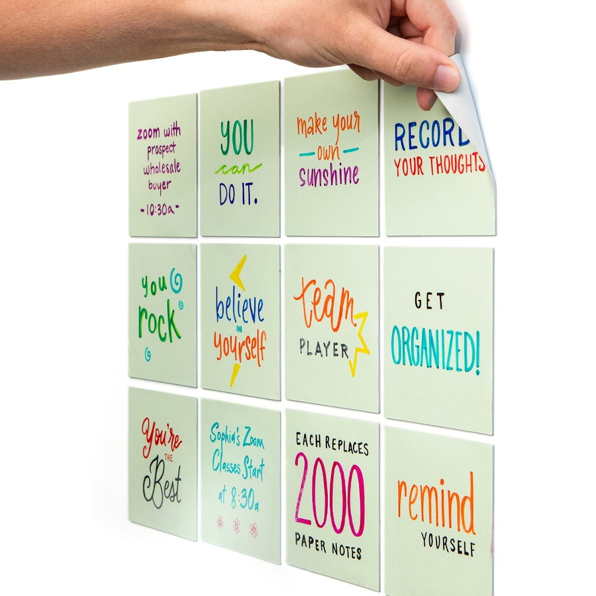 4x4 12-Pack 2-Year Re-Stickable Mini Whiteboards with Smudge-Free Tackie Marker M.C Made in The USA Squares Stickies White Reusable Sticky Notes 