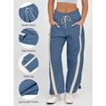 thumbnail image 4 of Women's Baggy Wide Leg Pants Casual Drawstring Elastic Waisted Contrast Color Workout Y2K Track Pants, 4 of 6