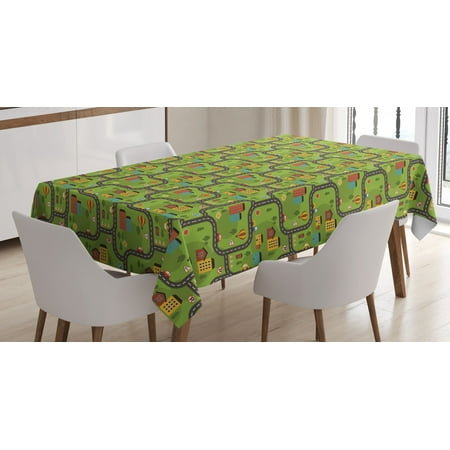 

Kid s Car Race Track Roadway Activity Tablecloth Cartoon Style Illustration with Buildings Roadworks Rectangular Table Cover for Dining Room Kitchen 52 X 70 Inches Multicolor by Ambesonne