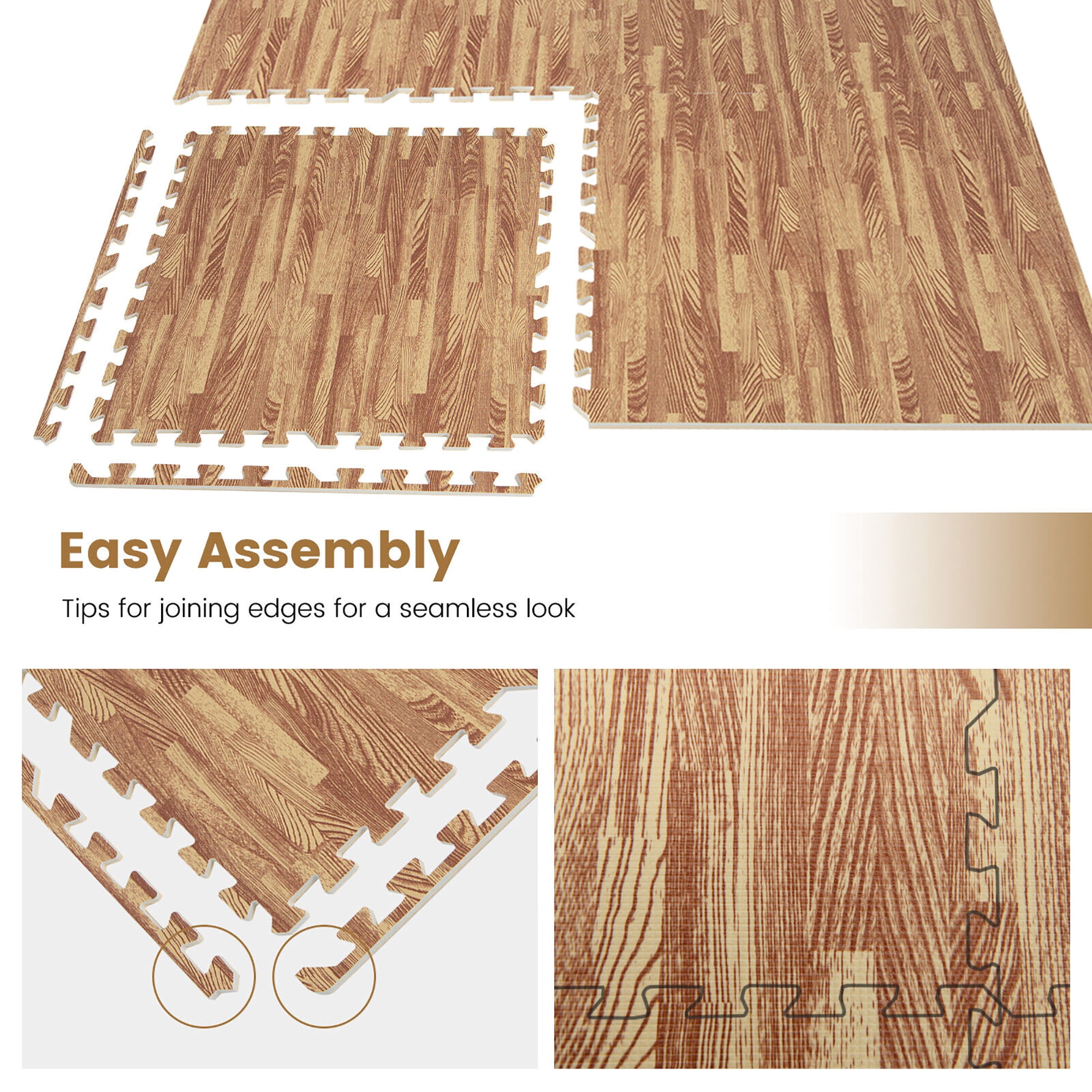 Gymax 12 Pieces EVA Foam Floor Interlocking Tile Mat w/ Natural Wood Grain