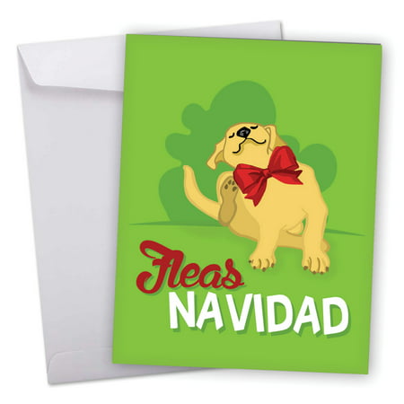 J6737GXSB Big Merry Christmas Greeting Card: 'Merry Pets' Featuring a Sweet and Sassy Yellow Lab with a Punny Holiday Sentiment Greeting Card with Envelope by The Best Card