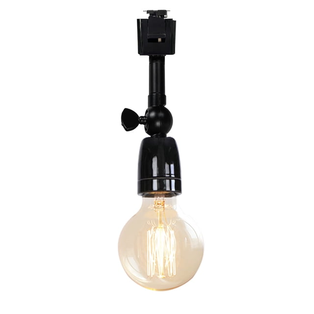 FSLiving Retro Vintage Design E26/E27 Ceramics Mini Black Base Adjusted Titl Angle Rotated J System Track Head Lighting for Gallery Loft Kitchen Farmhouse(No Bulb & No Track) - 1 Pack