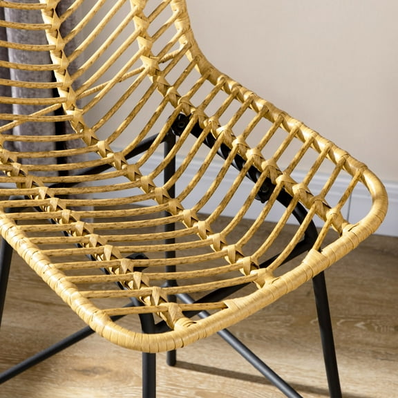 Newboti Furniture Rattan Bar Stools Set of 4, 26" Counter Height Barstools, Boho Kitchen Island Stools with Breathable Wicker Seat and Back, Yellow 97223