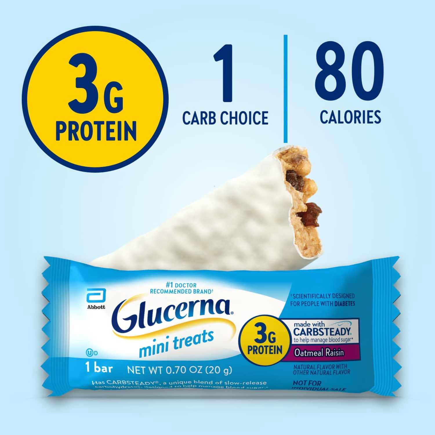 Glucerna Mini Treats Diabetic Snack, Oatmeal Raisin, 6-Bar Pack, 24 Count