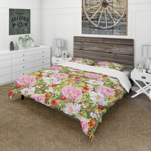 Designart 'Pink Botanical Meadow' Abstract Duvet Cover Set