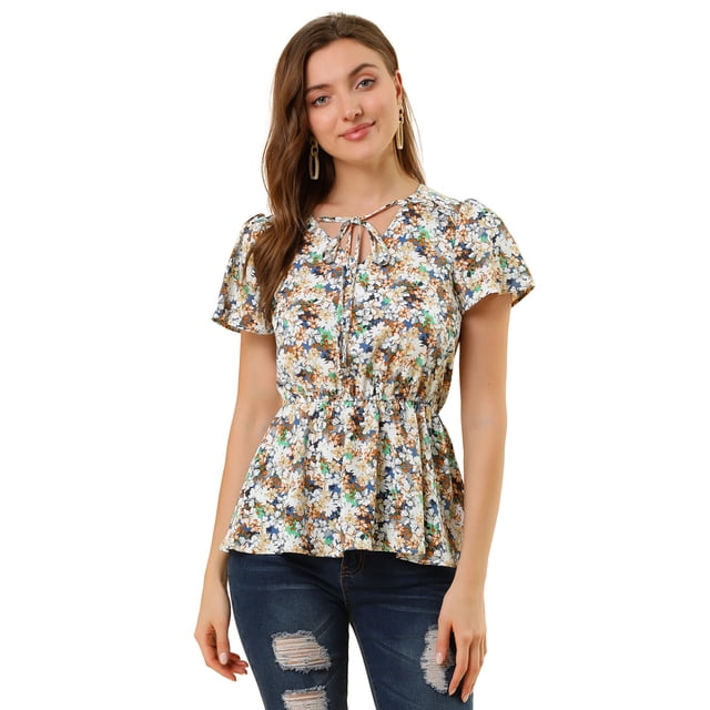 Blusa Estampado Floral Allegra K Peplum Top Para Mujer Azul S