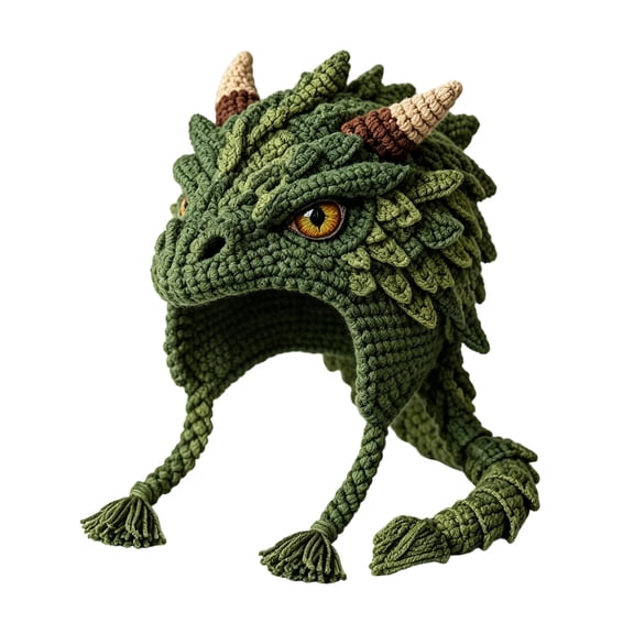 Hood Hat DIY Crochet Kit Adult Hand Knit Craft Supply Setm, Animal Hood Hat DIY Crochet Kit Beginner Hand Knitting Craft Supplies, DIY Craft Gift for Adults(Dragon)