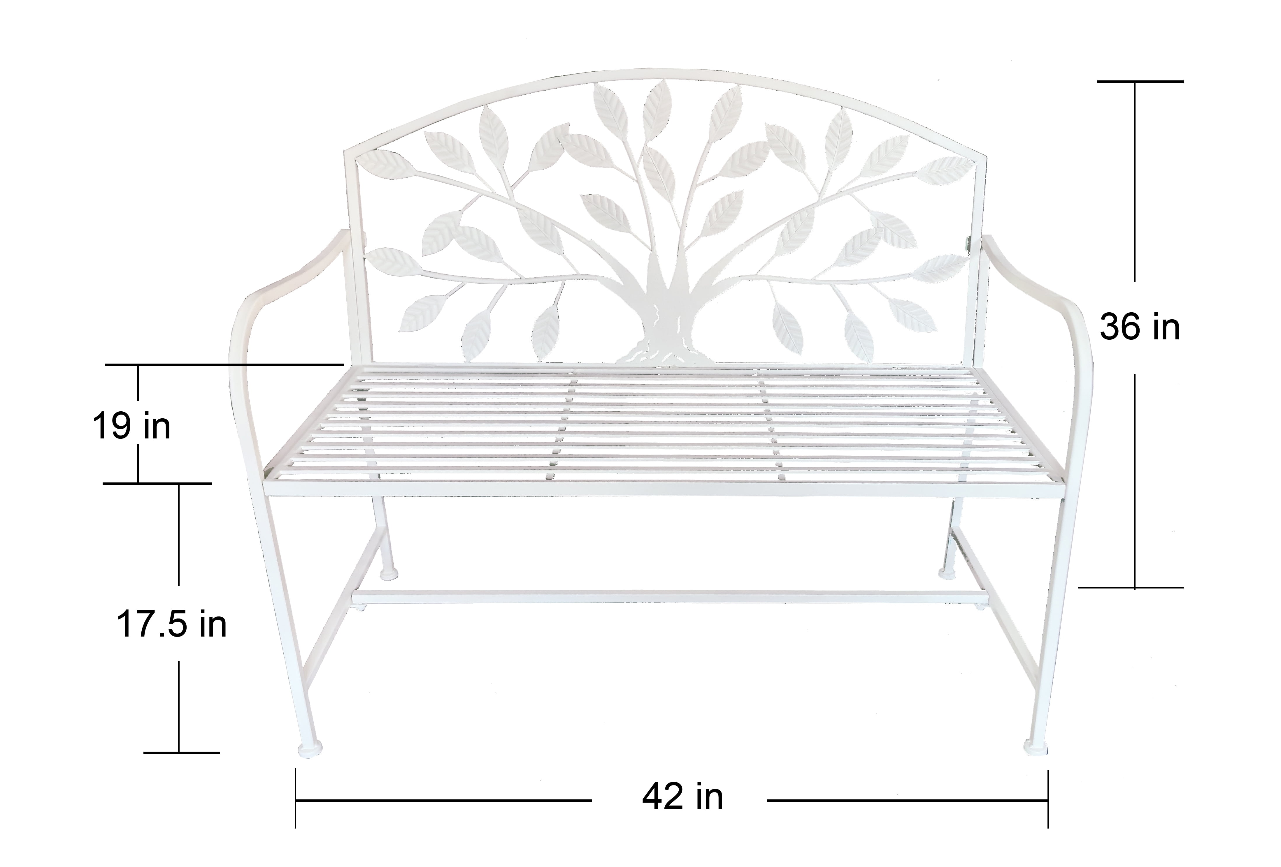 Hi-Line Gift Ltd 78683-CM Metal Garden Bench Tree Pattern-White