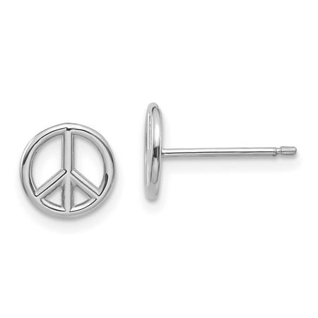 Auriga Fine Jewelry 10K White Gold Polished Peace Symbol Stud Earrings for Women