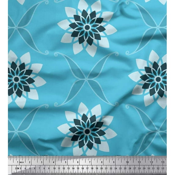 Soimoi Crepe Silk Fabric Leaves & Floral Artistic Print Fabric by the Yard 42 Inch Wide