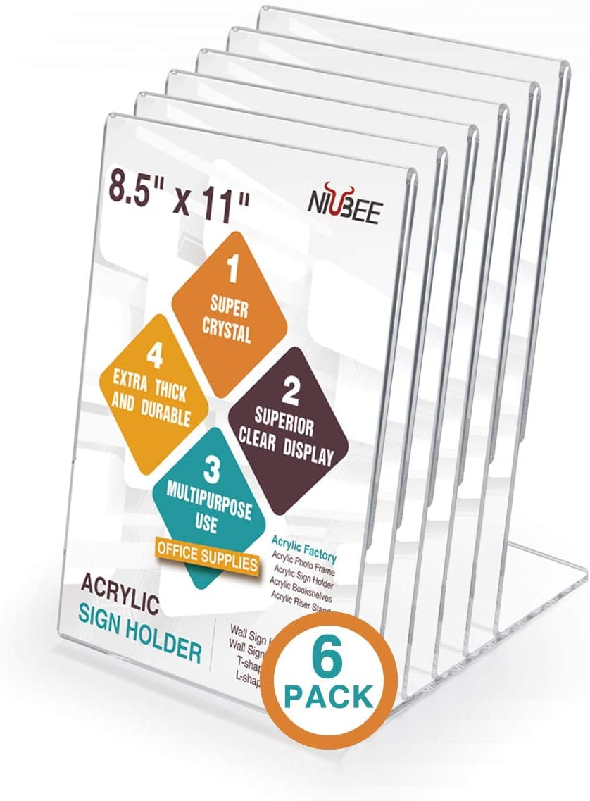 6Pack Slant Back Acrylic Sign Holder 4x6 inches, Clear Vertical Picture