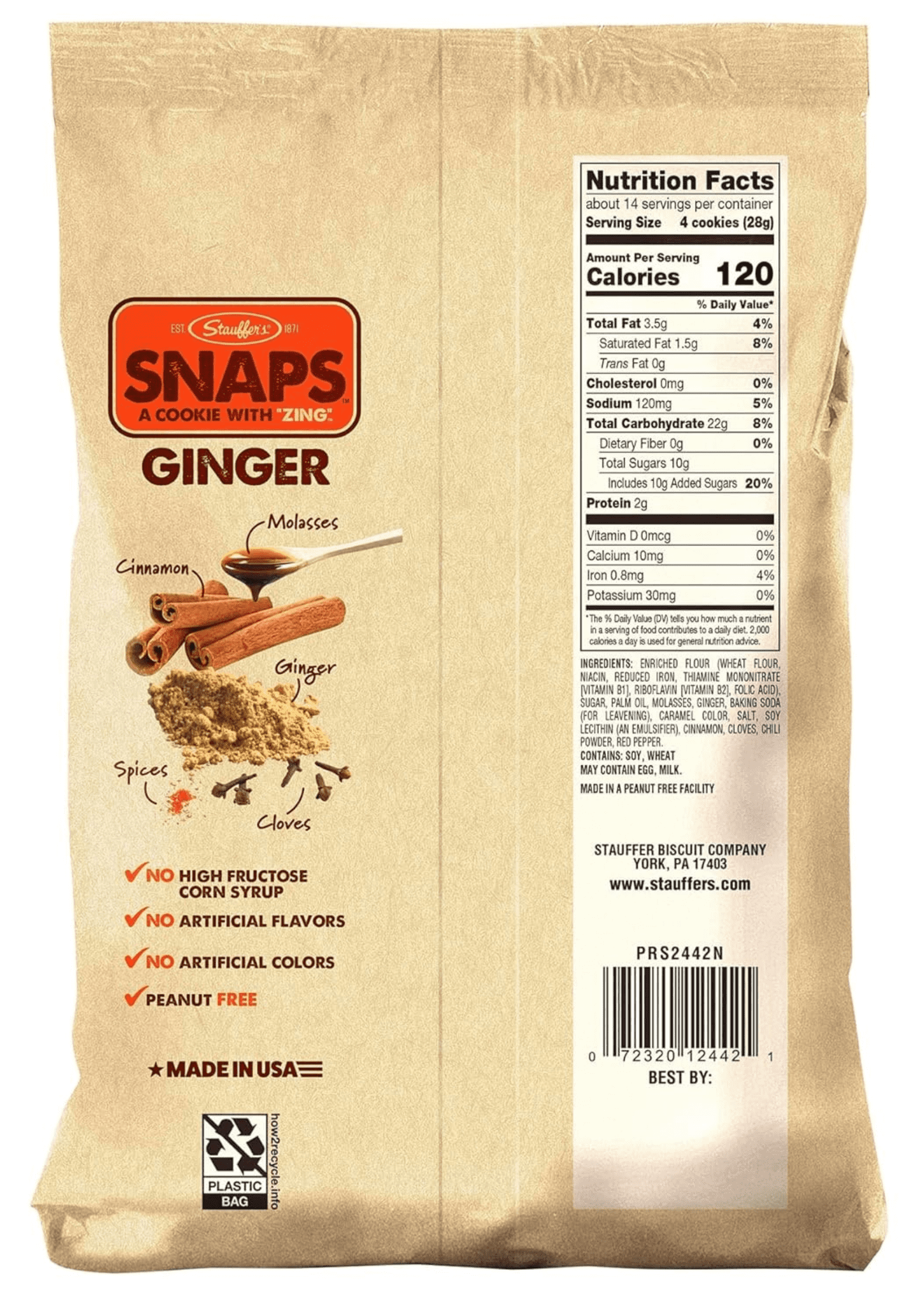 Stauffer's SNAPS Ginger Cookies, 14oz Shelf-Stable Bag, 2-Pack
