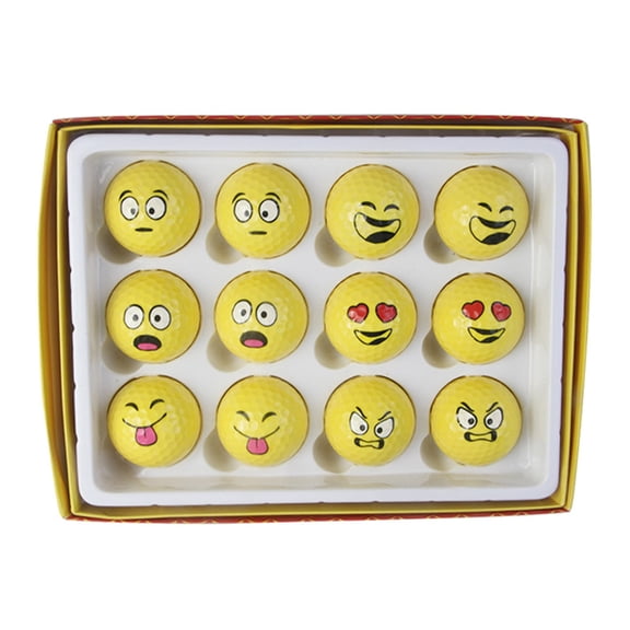 12Pcs Lovely Emotion Face Golfball Funny Yellow Practice Golfball Novelty Golfs for Men Women Golfers Enduring