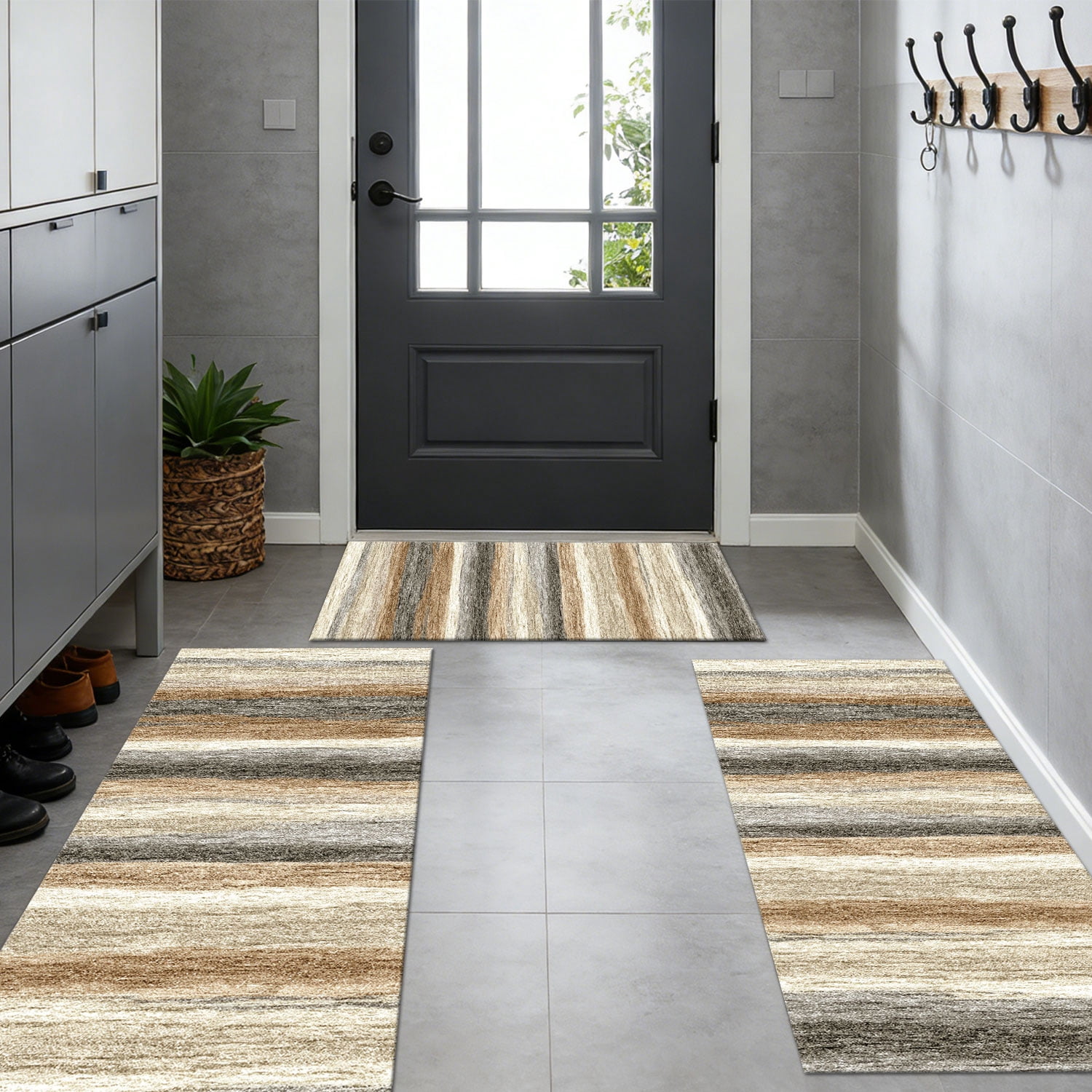 3 Piece Kitchen Rug Set, Non-Slip And Washable, Abstract Pattern Kitchen Hallway Rug, Soft And Comfortable, Suitable For Sinks, Floors, Entrances, Hallways and Bathrooms