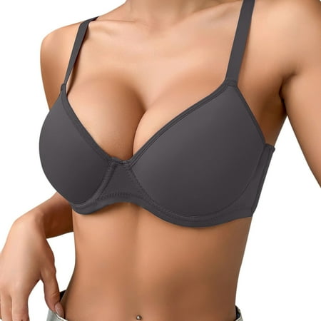 Bra Women’s Thin Solid Color Comfortable Breathable Push Up Underwire Triple Dressed Support Gray 80D