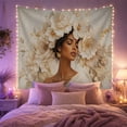 thumbnail image 2 of Woman with Cream White Flowers Portrait Tapestry Wall Hanging, 2 of 7