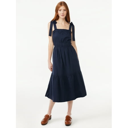 Free Assembly Women's Midi Sundress with Tie Shoulder Straps
