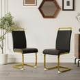 thumbnail image 2 of Set of 2 Dining Chairs, Modern Chair with PU Faux Leather Upholstered, High Backrest, C-shaped Metal Leg Supports, Office Chair for Dining Room, Club, Patio, Black/Gold, 2 of 9