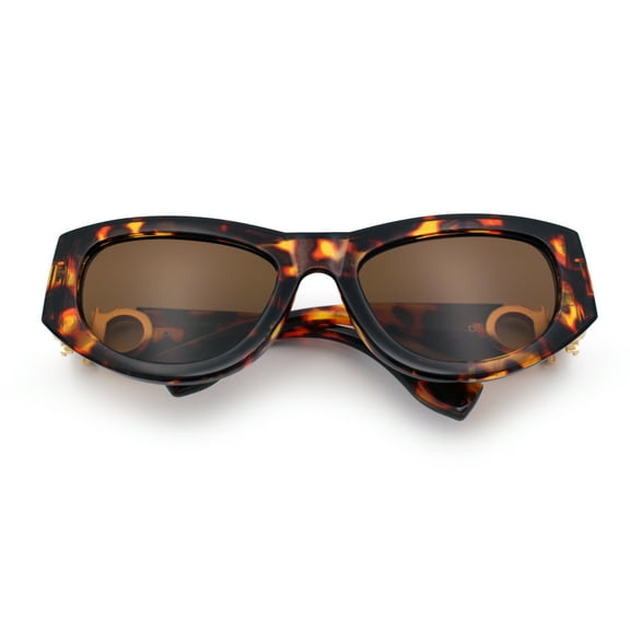 Womens Crop Mod Cat Eye Luxury Fashion Plastic Sunglasses Tortoise - Brown