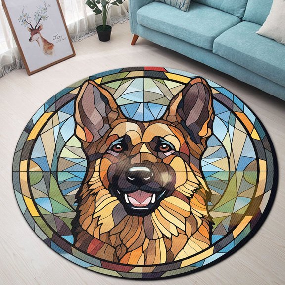 Round Area Rug, German Shepherd3 Non-Slip Floor Mat, Soft Washable Carpet for Living Room Bedroom Decor 24 Inch