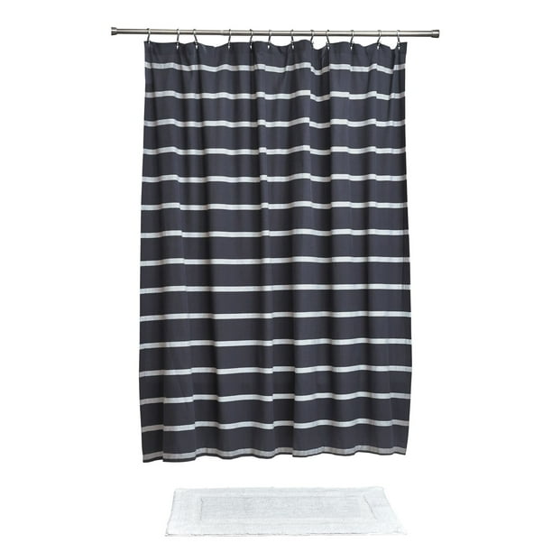 Navy White Thin Stripe Fabric Bathroom Shower Curtain 72 X Idesign Com Navy White Thin Stripe Fabric Bathroom, Holiday Shower Curtains At Kohl S