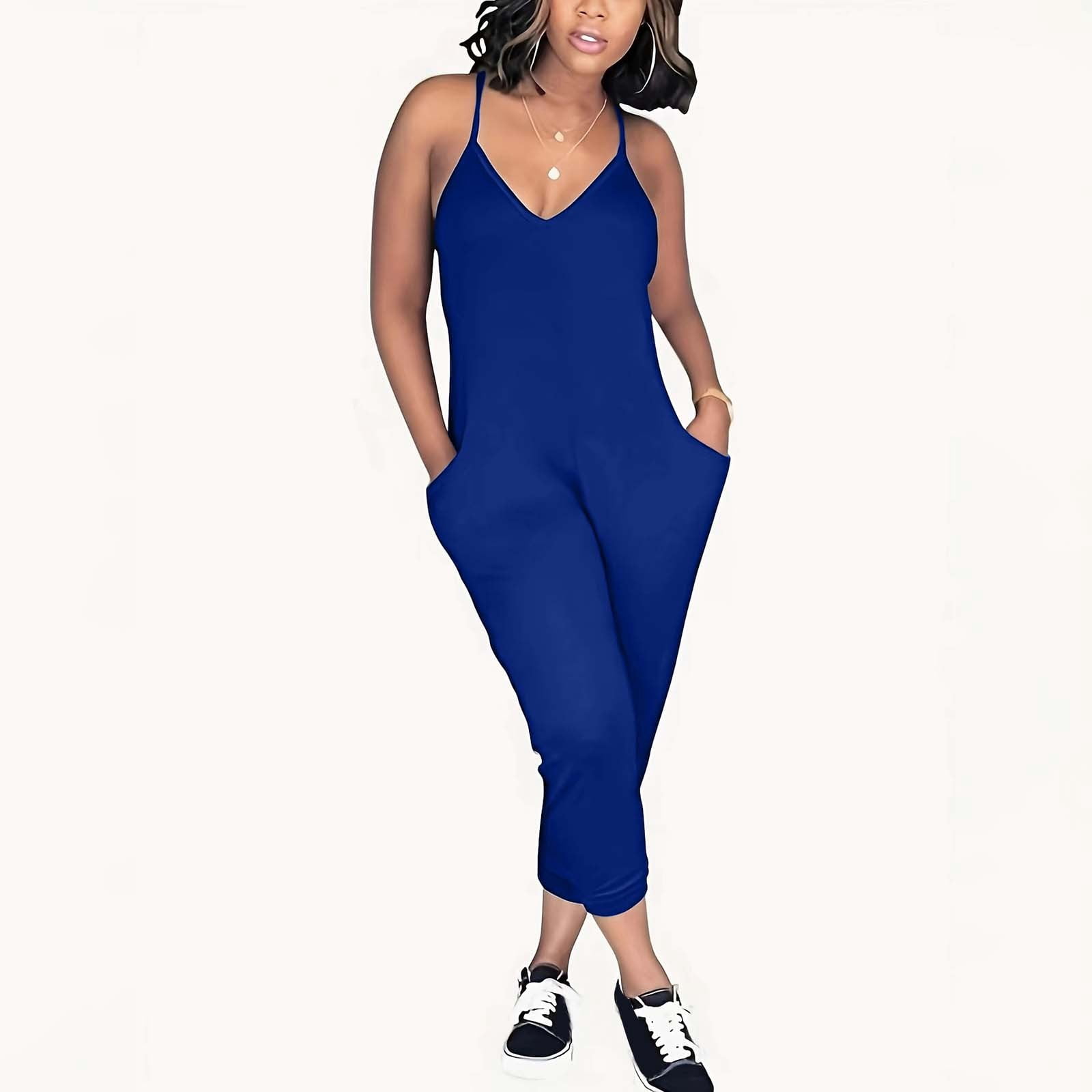 HXWCHs Romper Jumpsuits for Women, Women's V Neck Sleeveless Solid