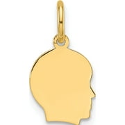 SWEET PEA JEWELLERY 14K Yellow Gold Plain Small .018 Gauge Facing Right Engravable Boy Head Charm (Width 8.7) (Length 15.3) - Jbsp