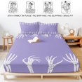 thumbnail image 5 of Full Size Fitted Sheet Set - Halloween 3 Piece Bedding Sets 16" Deep Pocket Fitted Sheet with 2 Pillowcases, Purple Farmhouse Spooky Skeleton Hands Brushed Microfiber Hotel Luxury Bed Sheets, 5 of 9