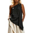 thumbnail image 2 of IUYRTFE Women's One Shoulder Sleeveless Asymmetrical Top Loose Fit Cotton Linen Blend Casual Summer Blouse, 2 of 6