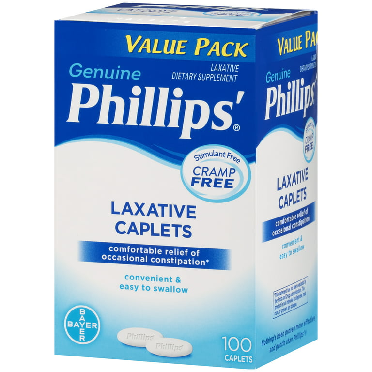  Phillips' Laxative Caplets, With Naturally Sourced Magnesium  Supplement for Gentle Relief of Occasional Constipation, Cramp and  Stimulant Free Laxatives, 100 Caplets : Health & Household