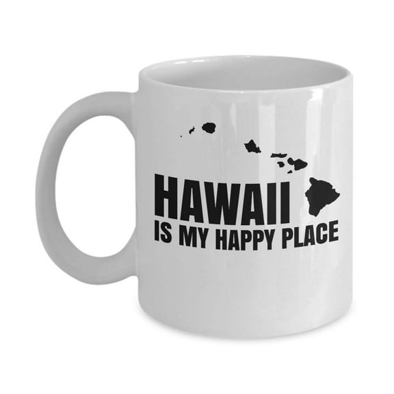 Hawaii Is My Happy Place With Map Coffee & Tea Gift Mug Cup, Party Favors, Supplies, Desk Decorations, Kitchen Table Accessories, Travel Vacation Souvenirs And Birthday Gifts For Men & Women