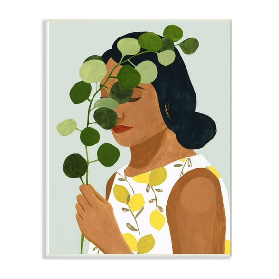 Stupell Industries Woman With Plant Green Fashion Modern Painting Wall Plaque Art by Victoria Borges