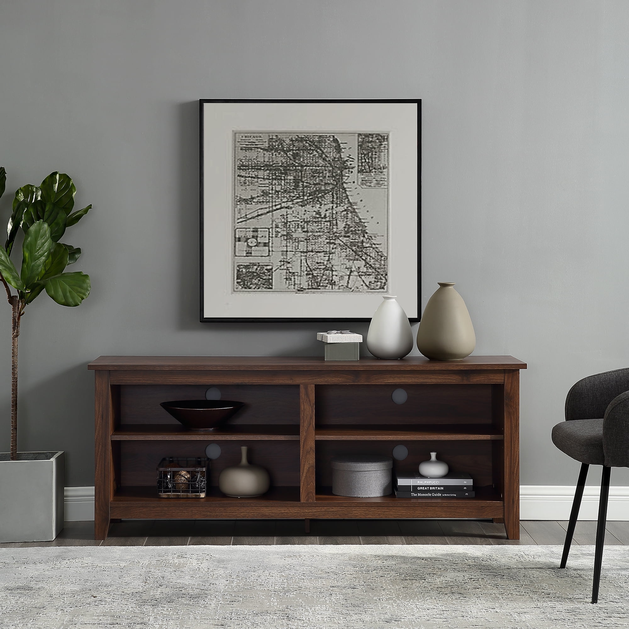 Manor Park Wood TV Media Storage Stand for TV's up to 64" Dark Walnut