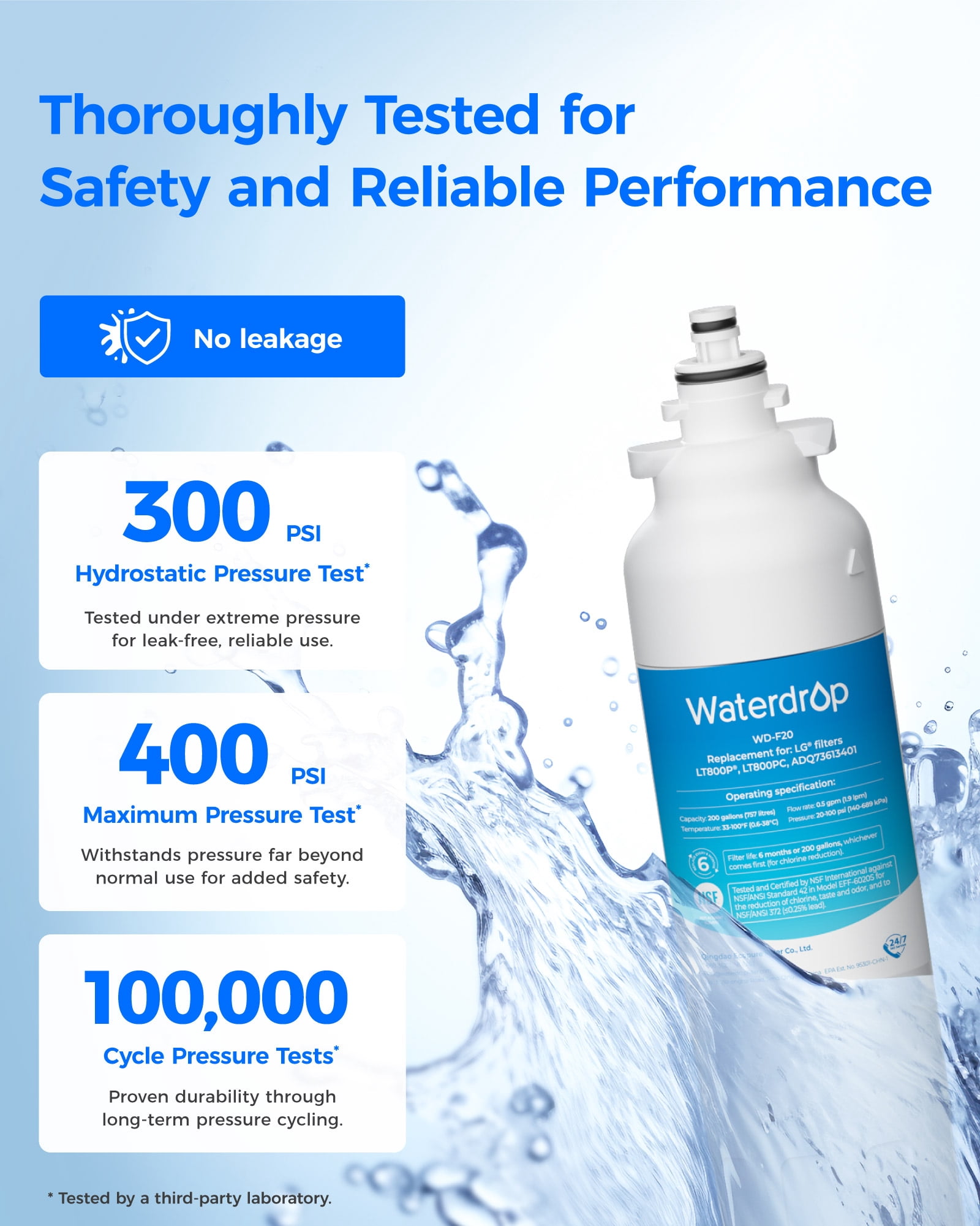 Waterdrop ADQ73613401 Refrigerator Water Filter, Replacement for LG® LT800P®, ADQ73613408, ADQ75795104, ADQ73613402, Kenmore 9490, 46-9490, LSXS26326S, LMXC23746S, LSXS26366S, WD-F20, Pack of 6